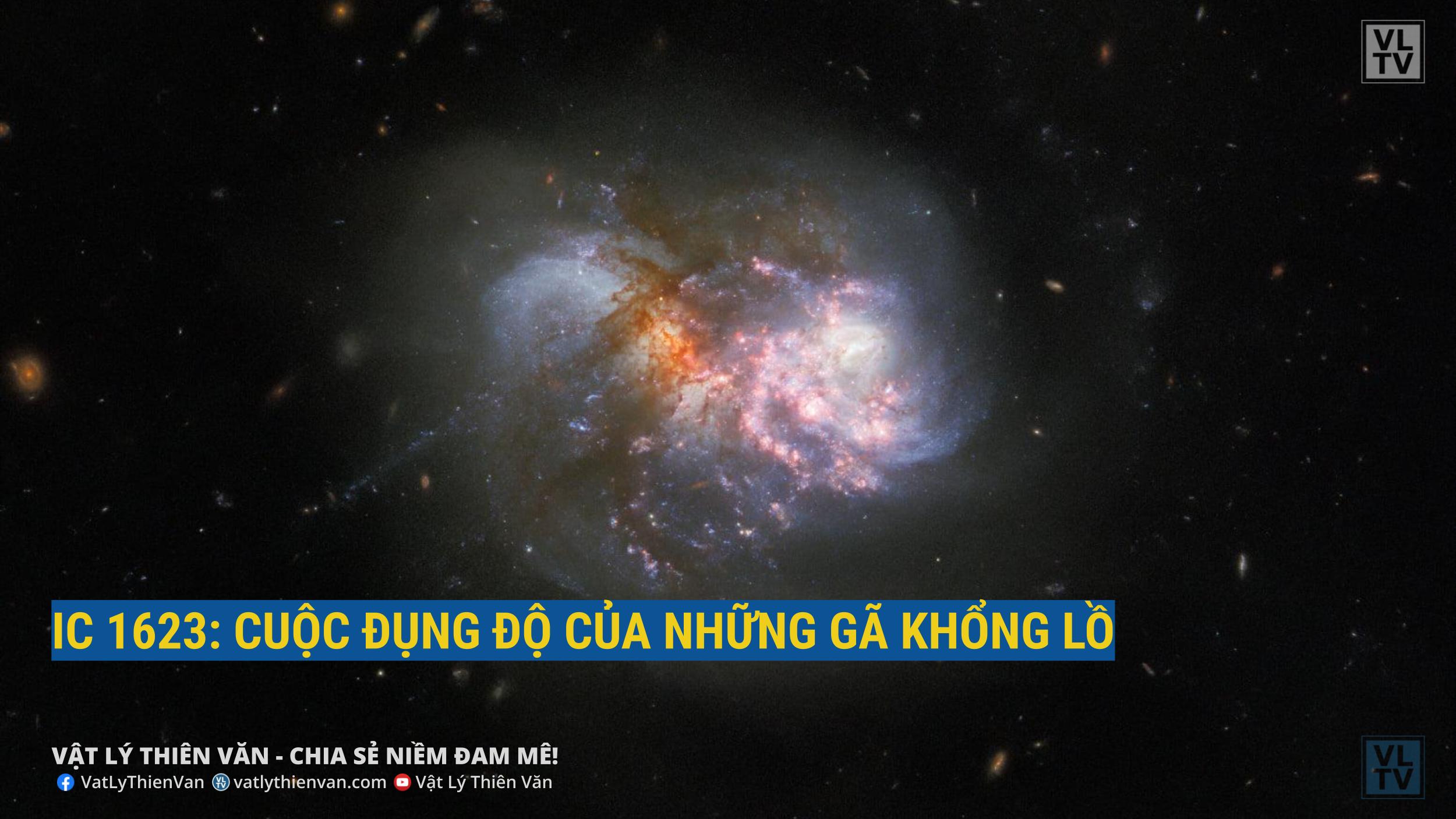 Một vụ va chạm vũ trụ tàn khốc chiếm vị trí trung tâm trong Bức ảnh này. Đó chính là cặp thiên hà tương tác IC 1623, nằm cách chúng ta khoảng 275 triệu năm ánh sáng trong chòm sao Cetus (Kình Ngư).